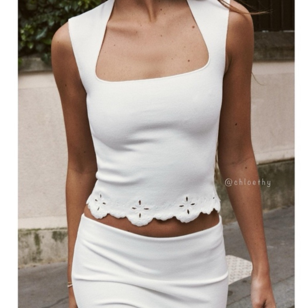 Zara White Cropped Embellished Tank Top